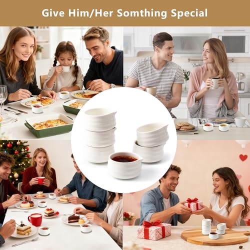 Ceramic Small Sauce Bowls with Spout, White, 3OZ, Set of 6