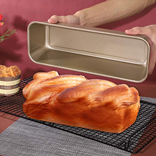 Beasea Long Loaf Pan, 12x4 Inch Rectangle Bread Loaf Pan Set of 2, Nonstick Bread Pans Carbon Steel Toast Pan Golden Cake Pan Loaf Baking Pans Bakeware for Oven Baking - color: Gold long, size: 12x4" 2pcs