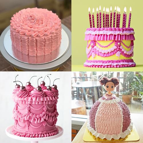 Kasmoire 7Pcs Pleated Skirt Piping Tips Set,Stainless Steel Ruffle Piping Nozzles Icing Tips Set with 10Pcs Disposable Piping Bags For Pastry Cupcakes,Cakes Cookies Decorating