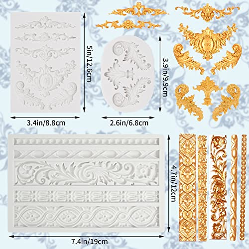 3 Pcs Baroque Style Silicone Molds, Curlicues Scroll Lace Fondant Molds, Relief Flower Mould Filigree Mold 3D Sculpted for Gummy Sugar, Cupcake Topper, Polymer Clay, Crafting Projects - color: Gray-C