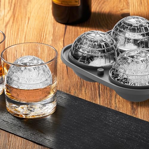 Nax Caki 3D Death Star Ice Cube Molds, Large Silicone Fun Shapes Bourbon Gifts for Men Fandom, Whiskey Ice Cube Mold for Cocktails,Brandy, Whiskey Gifts for Men Nerds & Geeks - style: Death Star Ice Mold