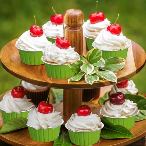 100Pcs Aluminum Cups with Lids,5oz Disposable Ramekin Baking Cups Muffin Liners Mini Pie Pans Foil Cupcake Containers for Christmas Party Wedding Party,Grass Green - color: Grass Green