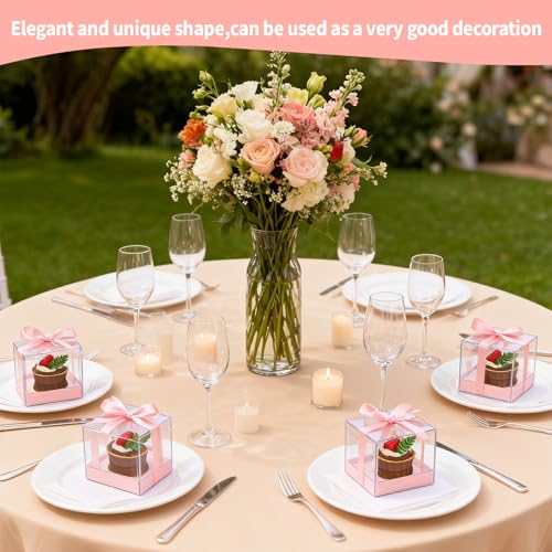 Individual Cupcake Boxes,24 Pack 3.5 Inch Clear Single Cupcake Containers,Cup Cake Carrier with Ribbon, Small Cake Holder Boxes for Wedding Party Valentine day - color: Pink, size: 24Pcs