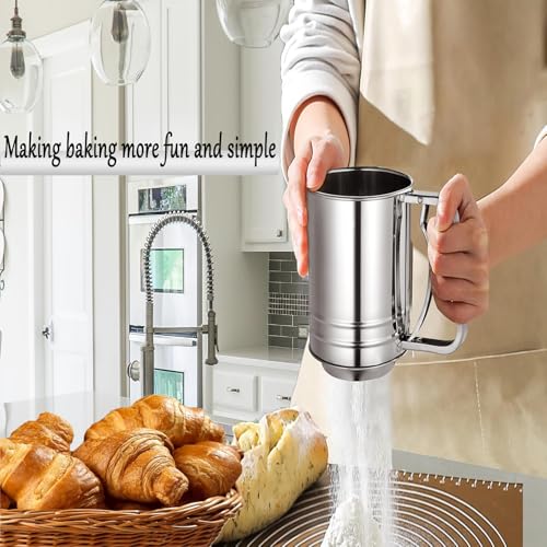 Flour Sifter, Stainless Steel 3 Cup Flour Sifters for Baking, 3 in1 Sifter for Baking with Powdered Sugar Shaker Duster and Flour for Baking Cakes, Pies, Pastries, Desserts and Cupcakes