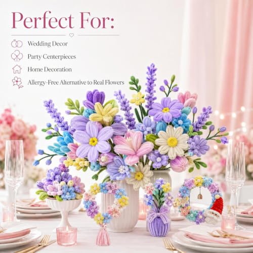 976Pcs Pastel Pipe Cleaners Flower Kit,7 Colors Chenille Stems - color: Spring colour