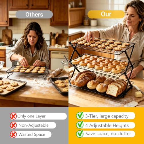 Collapsible Cooling Rack 3-Tier Foldable Cookie Cooling Rack for Baking - size: 3-Tier