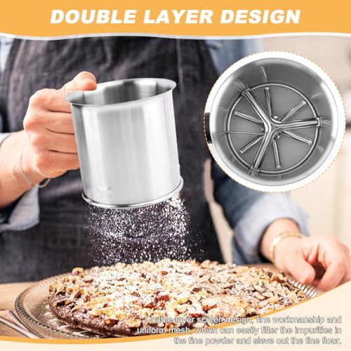 3 Cup Flour Sifter for Baking, Stainless Steel Hand Squeeze Fine Sieve