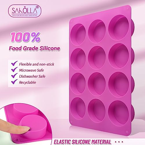 Sakolla 3 Pcs Round Chocolate Cookie Molds, 2.1 Inch Cylinder Silicone Mold - color: 3 Pcs/Rose Red&Blue