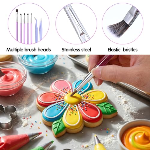 Sibba 7 PCS Food Paint Brushes with Elbow & Straight Tip Tweezer Set