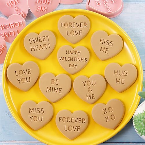 Heart Cookie Cutter Set, 10 Pcs 3D Pressable Biscuit Cutter and Stamps, Valentine's Day Cookie Molds Wedding Party DIY Cake Decorating Kit (B10) - color: B10