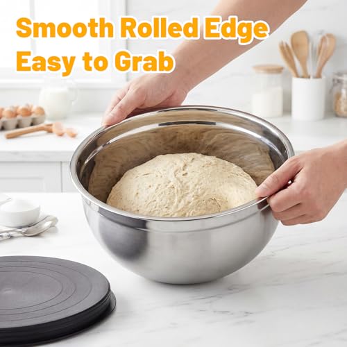 Beasea Mixing Bowls with Lids Set of 5, 4 QT Metal Stainless Steel Nesting Mixing Bowls with Lids, for Baking, Dough Bread Prepping, Salad, Food Serving and Kitchen Storing - size: 4 QT