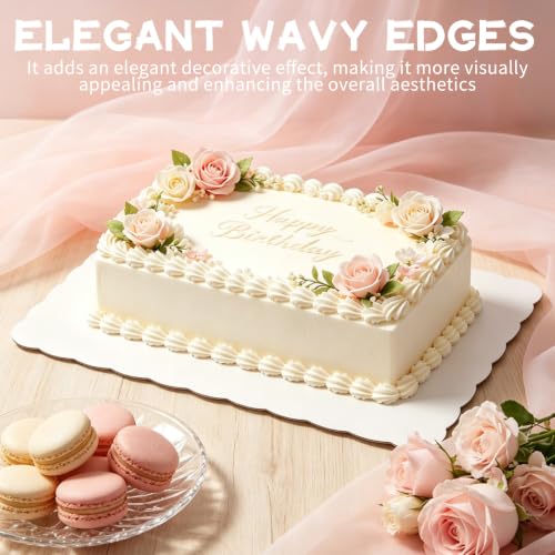 30 Pack Half Sheet Rectangle Cake Drum Board, 19 x 14 Inch Waterproof Scalloped Cake Bases, White Rectangle Dessert Drums for Sheet Cake, Dessert, Pastries & Cupcake
