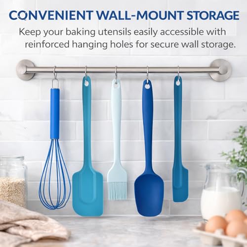 Alpine Cuisine 5-Piece Silicone Baking Tool Set Heat Resistant Spatulas and Whisk Tonal Blue