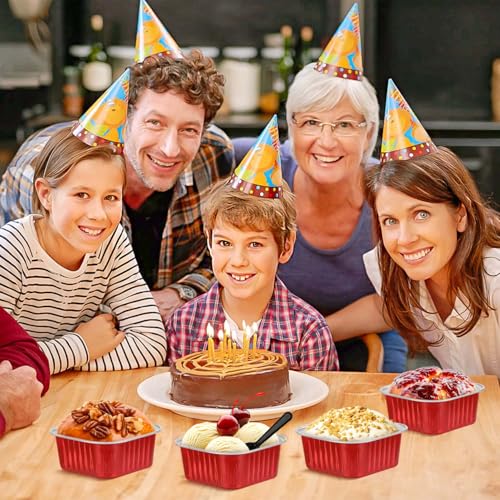 selizo 60 Pack 10oz Mini Disposable Cake Pans with Lids, Aluminum Foil Square Baking Cups, 4.4x4.4 Large Baking Cake Tins Cup Cake Containers with Lids for Individual Cakes - color: Red, size: 10oz