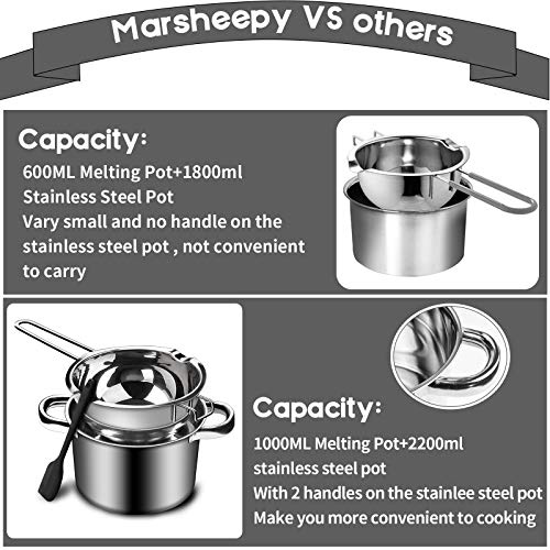 1000ML/1QT Double Boiler Chocolate Melting with 2QT 304 Stainless Steel Pot - size: 1000ml+2200ml
