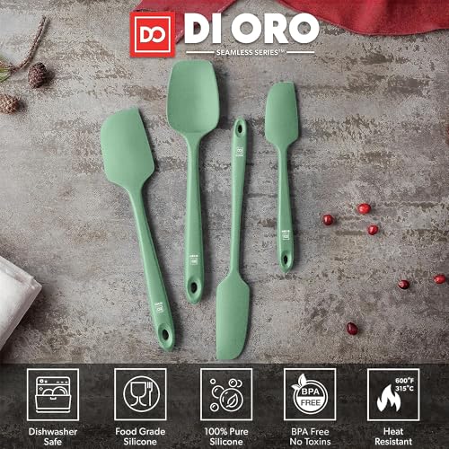DI ORO Silicone Spatula Set - 600F Heat Resistant, 4-Pc Sage - color: Sage
