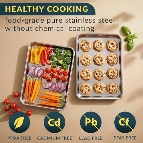 Stainless Steel Cookie Sheet Set of 2, 16" Baking Sheet Pans, Non-Stick - size: 16"x12" (2-Pack)