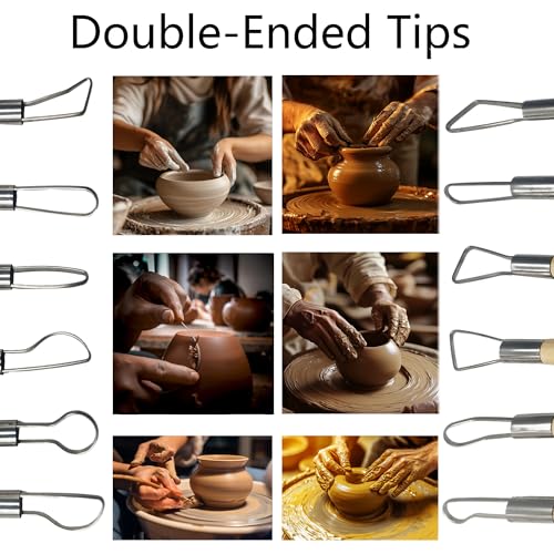 AUXBC 6Pcs Wooden Handle Double Ended Modeling Tools Set, Versatile Sculpting Tools for Clay, Fondant, Cake, Ceramic, Dough, Plasticine, Plaster, Wax