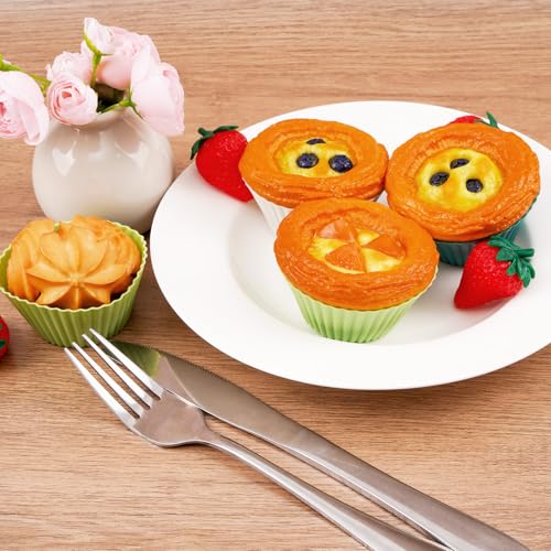 12 Pack Silicone Baking Cups, 4 Colors Reusable Non-Stick Muffin Liners, Heat-Resistant Cupcake Molds for Oven, Green - color: Green