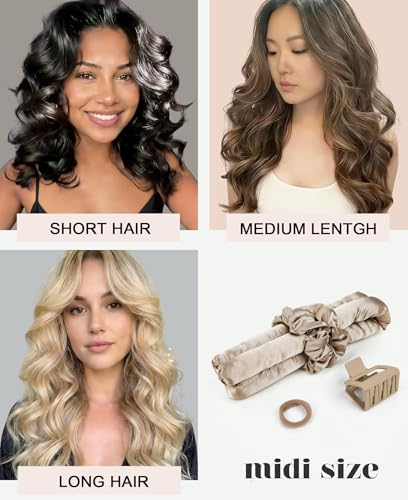 Midi Satin Heatless Curls Overnight Curling Rod Set - color: MIDI Oat