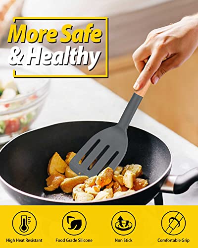 BUNDLEPRO Silicone Spatula, Solid & Slotted Turner, BPA-Free, 2 Pack, Gray - color: Dark Gray