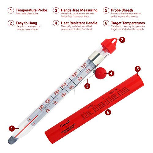 Escali AHC3 Precision Classic Candy/Deep Fry Thermometer Glass Tube Thermometer 2.0, Hands-Free with Protective Sheath Heat Resistant NSF Certified