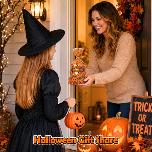 NPLUX 100 Pack Halloween Treat Bags,Twist Ties,Pumpkin Face,6x10x2.4 in - color: Halloween02