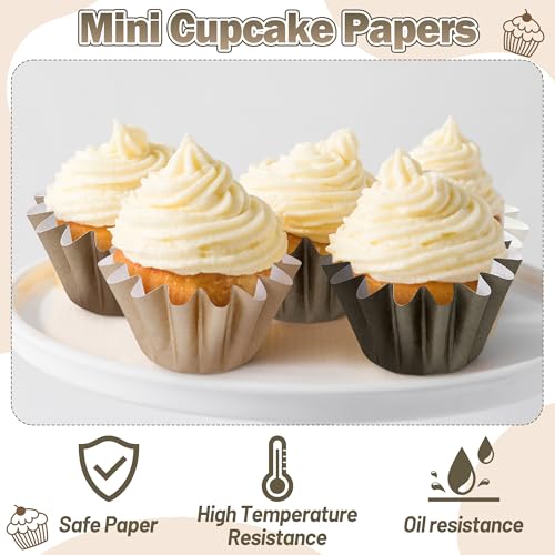 Coffee Tan Mini Size Cupcake Liners, Bulk Grease Resistant Baking Cups - color: Brown