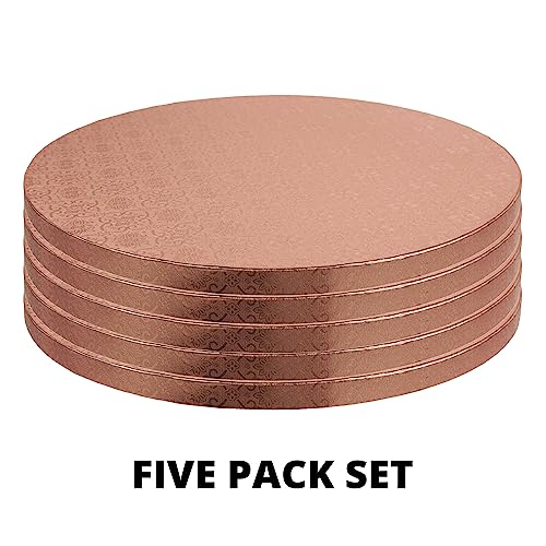 O'Creme Rose Gold Foil Round Cake Board - Gorgeous Design, Sturdy & Durable 1/2" Thick Drums, 14" Diameter - Pack of 5 Disposable Circles - color: Red, size: 14"