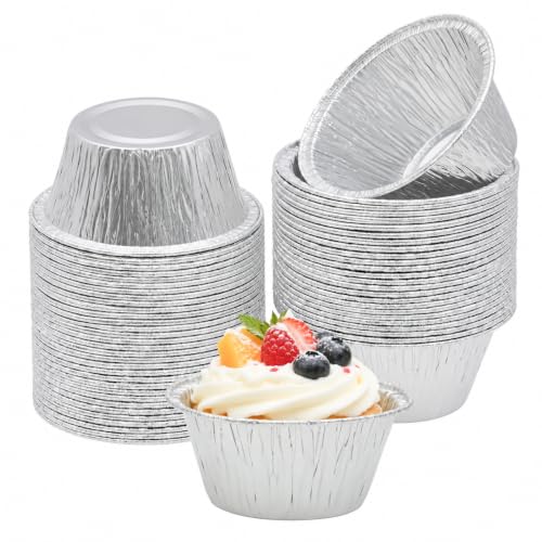 Aluminum Foil Baking Cups 50 Pcs 5 Oz Aluminum Cupcake liners Silver Foil Baking Cups for Muffin Egg Tart Baking Cupcake Pudding Appetize Creme Brulee - size: 5oz