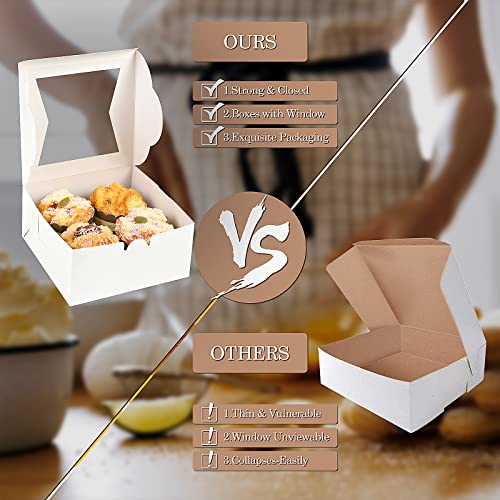 KPOSIYA 65PCS Bakery Boxes with Window 6x6x3 Inches 5 Style Cookie Boxes Small Pastry Boxes for Candy, Dessert, Pastry, Donuts, Birthday Party, Wedding(White) - color: White