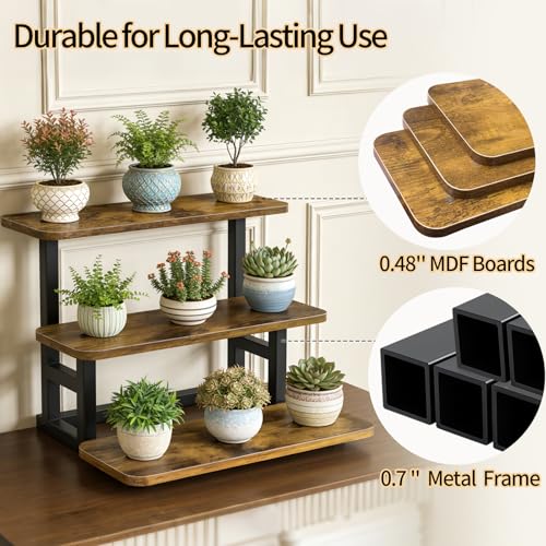 Lilybud--lily 3 Tier Cupcake Stand, Wooden Risers Display Stands Stepped Dessert Table Display Set with Metal Frame Tiered Tray Stand Serving Trays for Party Farmers Market Display 2 Pack - size: 3 Tier - 2 Pack