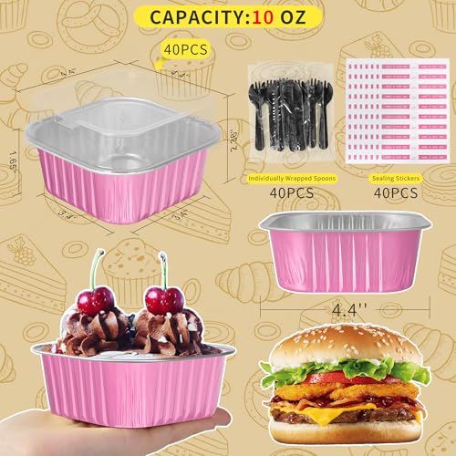 40 Pack 10oz Mini Cake Pans with Lids,Pink Aluminum Foil Cake Tins - color: Pink, size: 40 Pack 10oz
