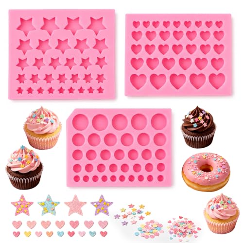 3 Pack Star Silicone Mold, Heart Chocolate Reusable Candy Molds