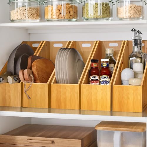 Libreshine Slim Bamboo Cutting Board Holder & Baking Sheet Organizer