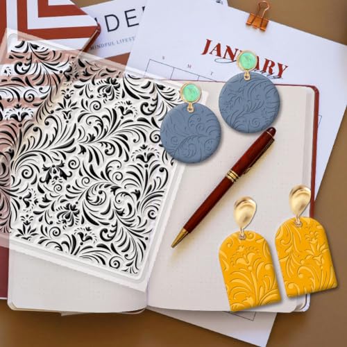 CHGCRAFT Fujiman Background Polymer Clay Texture Sheets, 5.5x5.5Inch - style: Vines