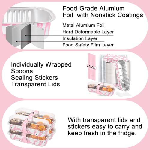 FYSUIMU 100 Pcs Halloween Mini Loaf Pans with Lids and Forks Pink Ghost Mini Cake Pans 6.8 Oz Rectangular Aluminum Foil Baking Container Muffin Cupcake Cups for Trick or Treat Party Picnic Supplies - color: Pink Ghost