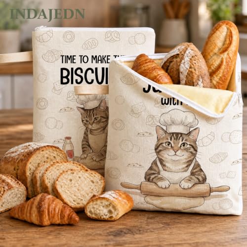 Tabby Cat Baking Gifts Beeswax Bread Bags 2 Pack XL 13x17in - color: Cat Baking 03