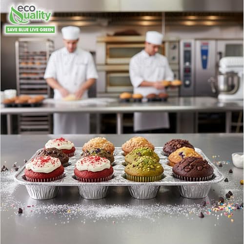 Aluminum 12 Cup Muffin Pan - Disposable Aluminum Cupcake Pans - Muffin Tin Great for Baking Cupcakes, Mini Muffins, Small Pies - Heavy Duty, Durable Reusable Recyclable - Bake Sale Pans Bulk (200) - size: 200