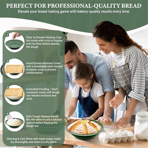 Premium Silicone Sourdough Banneton Bread Proofing Basket - Includes Oval & Round Foldable proofing Bowls (9.5 Inch) - Oven & Dishwasher Safe, Gifts for Artisan Bakers - Sage Green - color: Green