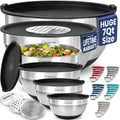 6pc Stainless Steel Mixing Bowls with Lids Set, 7 Qt, Black - color: Black