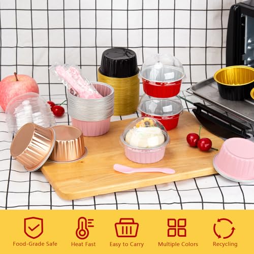 LNYZQUS 5oz Dot Cake Cups with Dome Lids, Cupcake Tins Mini Cake Pans - color: Pink, size: Round- 5oz
