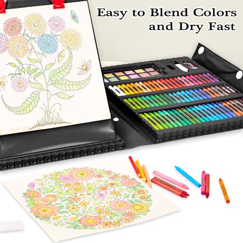 KINSPORY Art Set for Kids, 290 Pack Double-Side Easel Drawing Kits - Black - color: Black