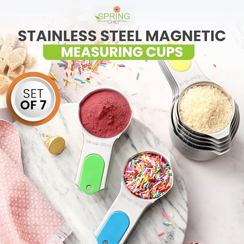 Spring Chef Magnetic Stainless Steel Measuring Cups Set of 7 Patented, Neon - color: Neon, size: Magnetic - Set of 7