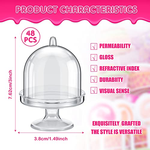 Tessco for you 48 Pcs Plastic Mini Cake Stand with Dome Lid,Gold, Clear - color: Gold, Clear