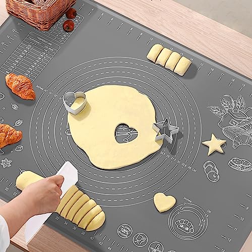 Silicone Baking Mat 32x24 inch, Extra Thick Non-stick Pastry Mat with Measurements and Edge Heightening, Food Grade Silicone for Countertop Dough Rolling Making Bread, Cookies, Pizza, Fondant, Pasta - color: Dark Gray, size: 32"L x 24"W