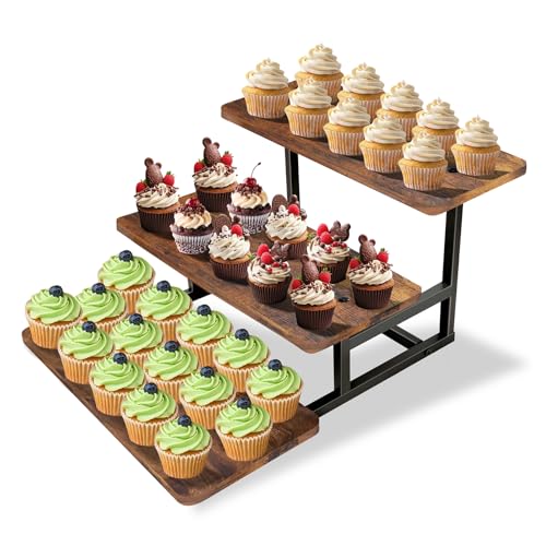 Cupcake Stand for 50 Cupcakes, Wood Metal Riser Dessert Table Display Stand