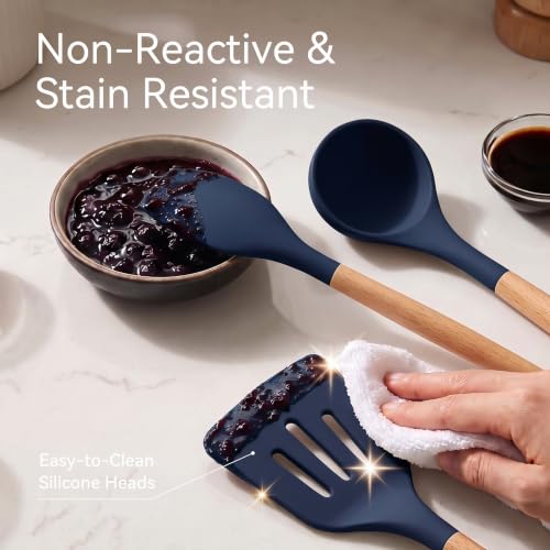 Silicone Kitchen Utensils Set, Heat-Resistant Cooking Utensils, BPA-Free - color: Blue