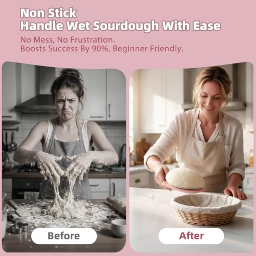 Flexible Bowl Scraper with Metal Core: Silicone Dough Scraper Bread Baking - color: Pink & Beige