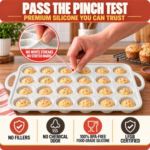 Silicone Mini Muffin Pan for Baking, 24 Cup 1 Pack, BPA-Free Muffin Tin - color: Cream, size: Mini (24 Cups Pan)